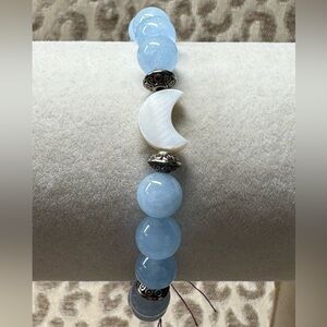 Aquamarine Natural Crystal Gemstone Stretch Moon Bracelet